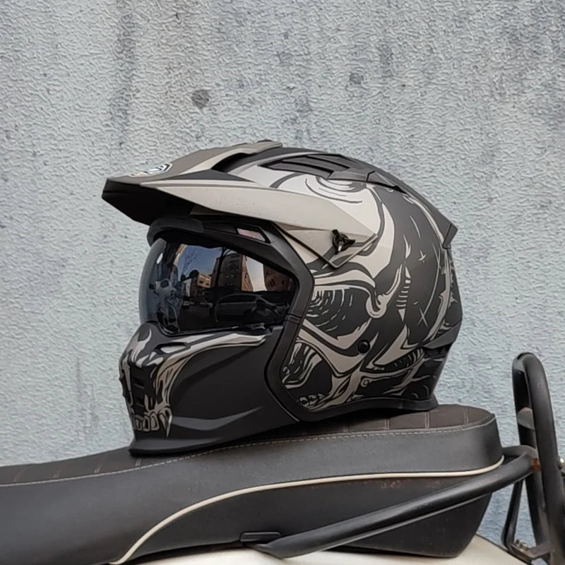 ORZ Vintage Motorcycle Helmet Black Warrior Motorcycle Helmet Combination Half Helmet Full Helmet Cruising Cascos Motorcross Capacetes