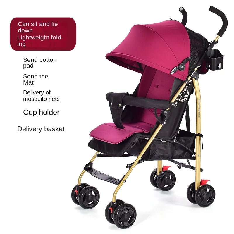 Poussette Bébé Poignée Dorée Pliable — Ultra-Légère Voyage Plein Air