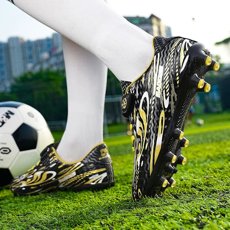 Chaussures de Football TF Enfant & Garçon Cuir Verni Basses — Gazon Synthétique & Futsal, Toutes Saisons