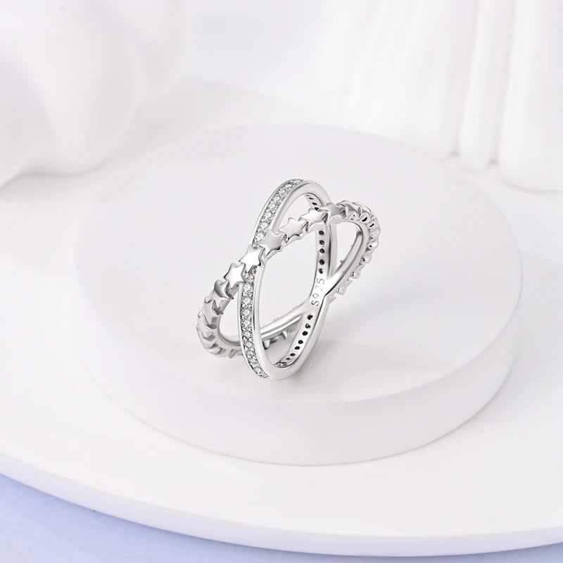 Anillos de plata 925, línea entrelazada, anillos enrollados geométricos de circonita, compromiso romántico, boda, San Valentín, joyería fina, regalo