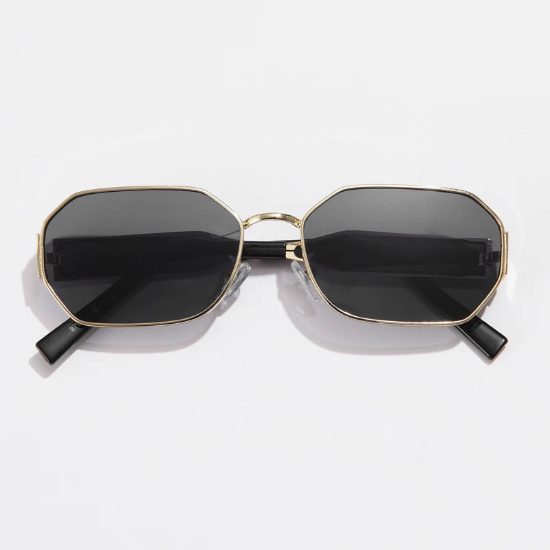 Lunettes de soleil vintage femmes et hommes — rétro, métal, rectangle, populaires, noires