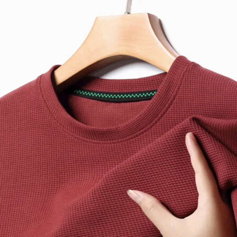 New Men's Waffle Knit Crew Neck Short Sleeve Summer T-Shirt