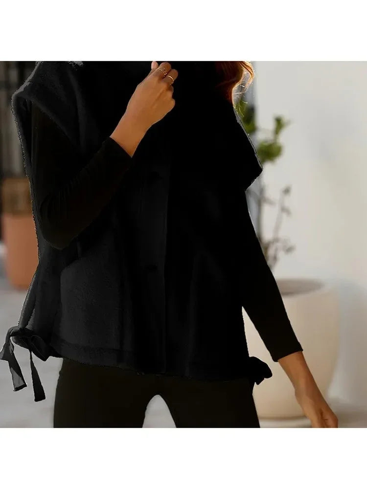 Chaleco polar de felpa para mujer, de talla grande, sin mangas, Sherpa, cálido, con botones, prendas de abrigo con bolsillos