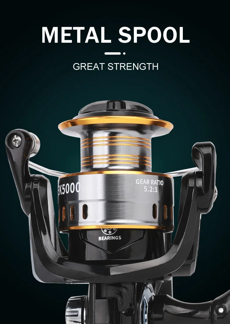 Professionnel Ultra léger 1000 ~ 7000 5.2:1 rapport de vitesse, traînée maximale de 26LB CNC bobine en métal moulinet de pêche pour l'eau douce et salée