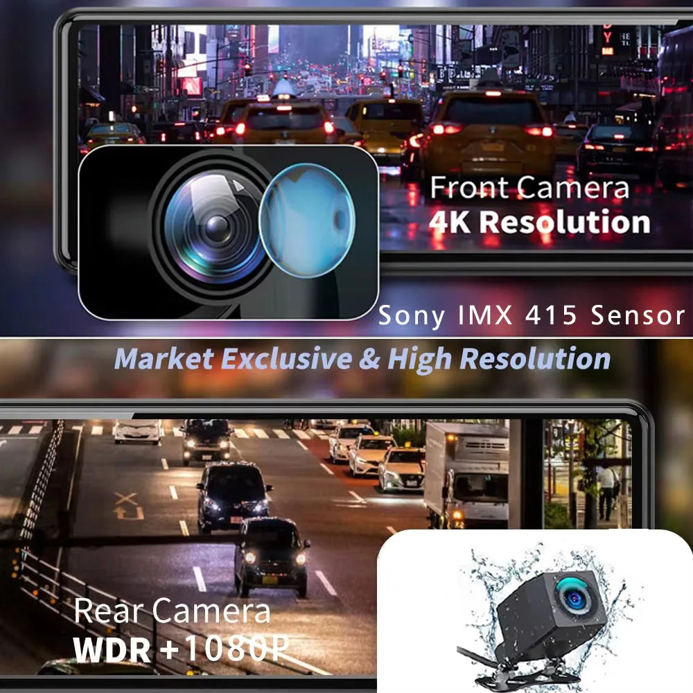11.26 "UHD 4K 2160P coche Dvr GPS WIFI espejo Dash Cam doble lente Dashcam IPS pantalla cámara reproductor grabador flujo espejo retrovisor