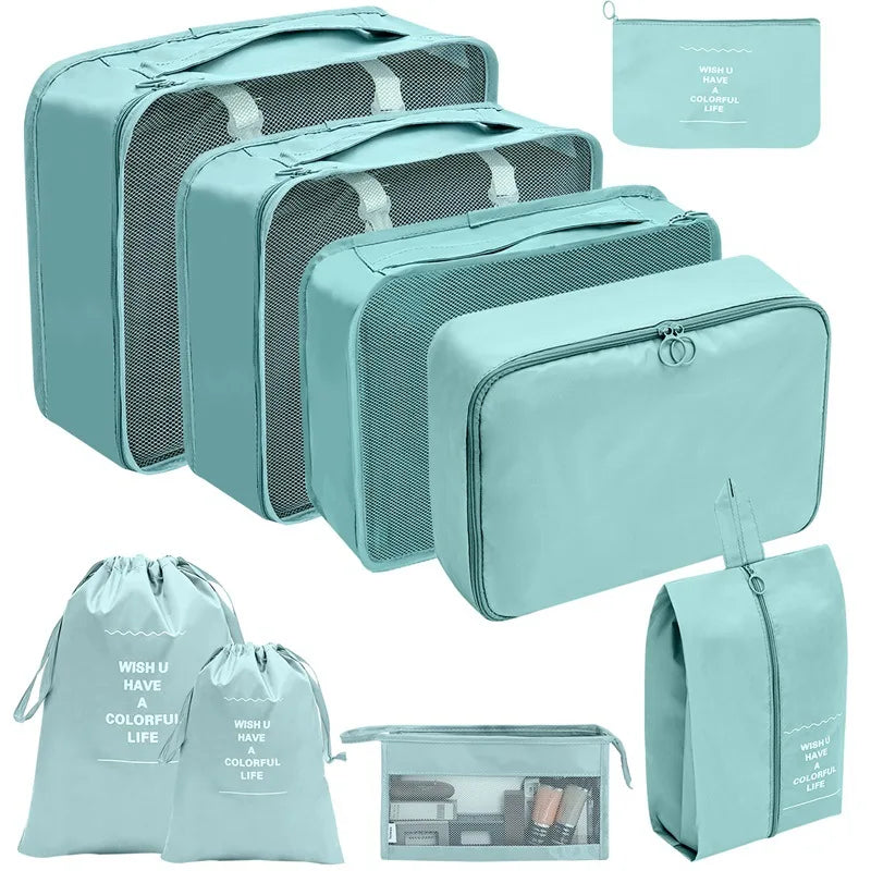 7/8/9/10 pièces ensemble organisateur de voyage sacs de rangement valise emballage Cubes ensemble étuis Portable bagages vêtements chaussure bien rangé pochette pliante