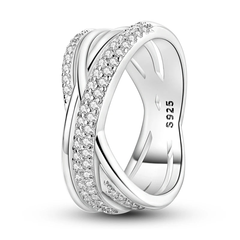 Anillos de plata 925, línea entrelazada, anillos enrollados geométricos de circonita, compromiso romántico, boda, San Valentín, joyería fina, regalo