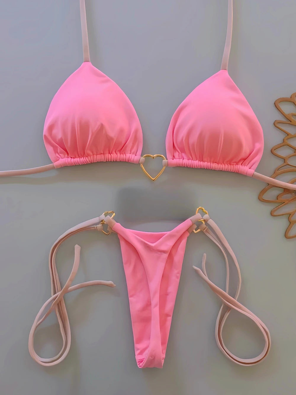 Ensemble bikini sexy dos nu couleur unie taille basse pour femme, maillot de bain deux pièces triangle string brésilien
