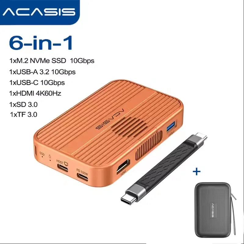 Boîtier SSD NVMe M.2 magnétique Acasis 10 Gbit/s et station d'accueil USB-C TF/SD 3.0 4K 60 Hz pour iPhone 17/17 Pro/iPhone 16/16 Pro