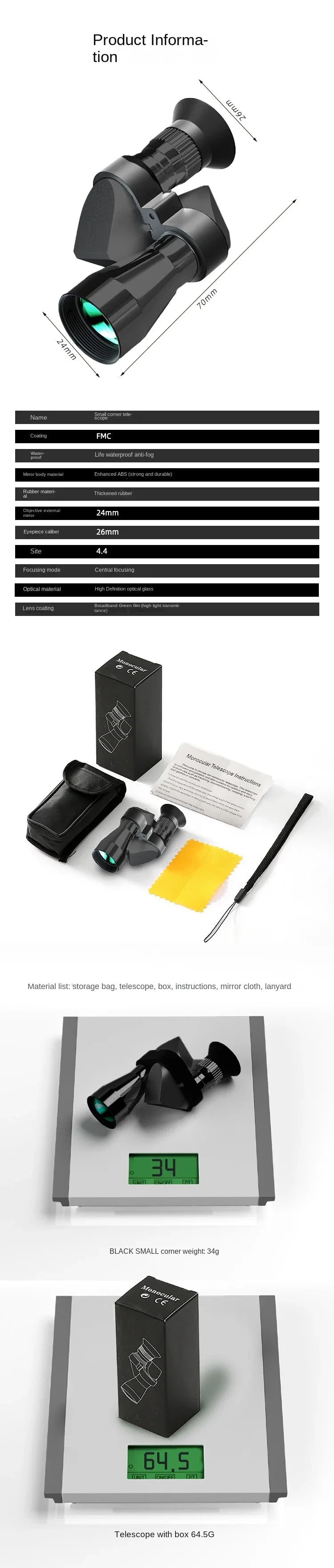 Télescope monoculaire portable haute définition avec zoom à fort grossissement, chasse, camping, alpinisme, pêche en plein air