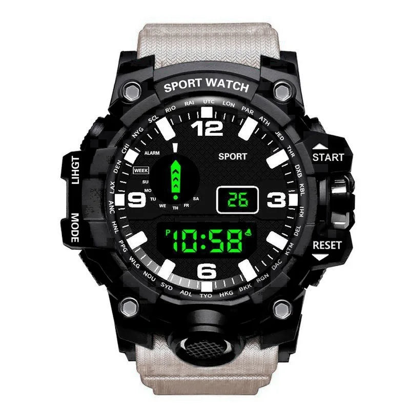 Reloj de pulsera deportivo electrónico de moda para hombre, esfera grande multifuncional impermeable, alarma luminosa, reloj militar para niños y hombres