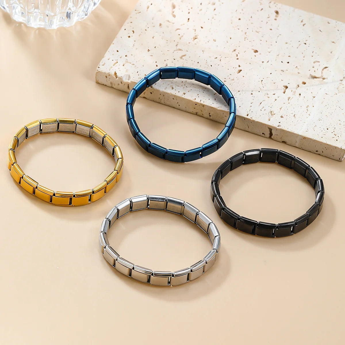 Pulseras cuadradas de acero inoxidable para mujeres y hombres, módulos italianos de metal HipHop, elásticas, regalo, joyería de fiesta de cumpleaños, a la moda