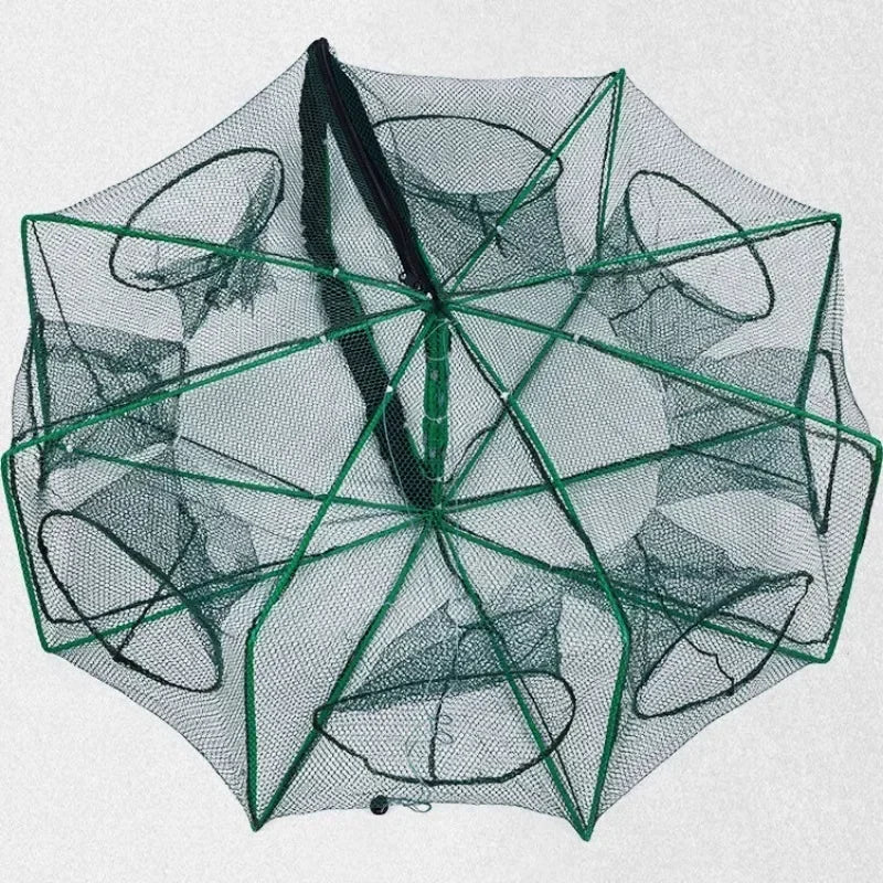 Red de pesca de malla plegada hexagonal octogonal, 8 agujeros, redes de pesca de mano, redes de lanzado, cangrejos de río, camarones, trampa para depósito, jaula, herramienta de malla