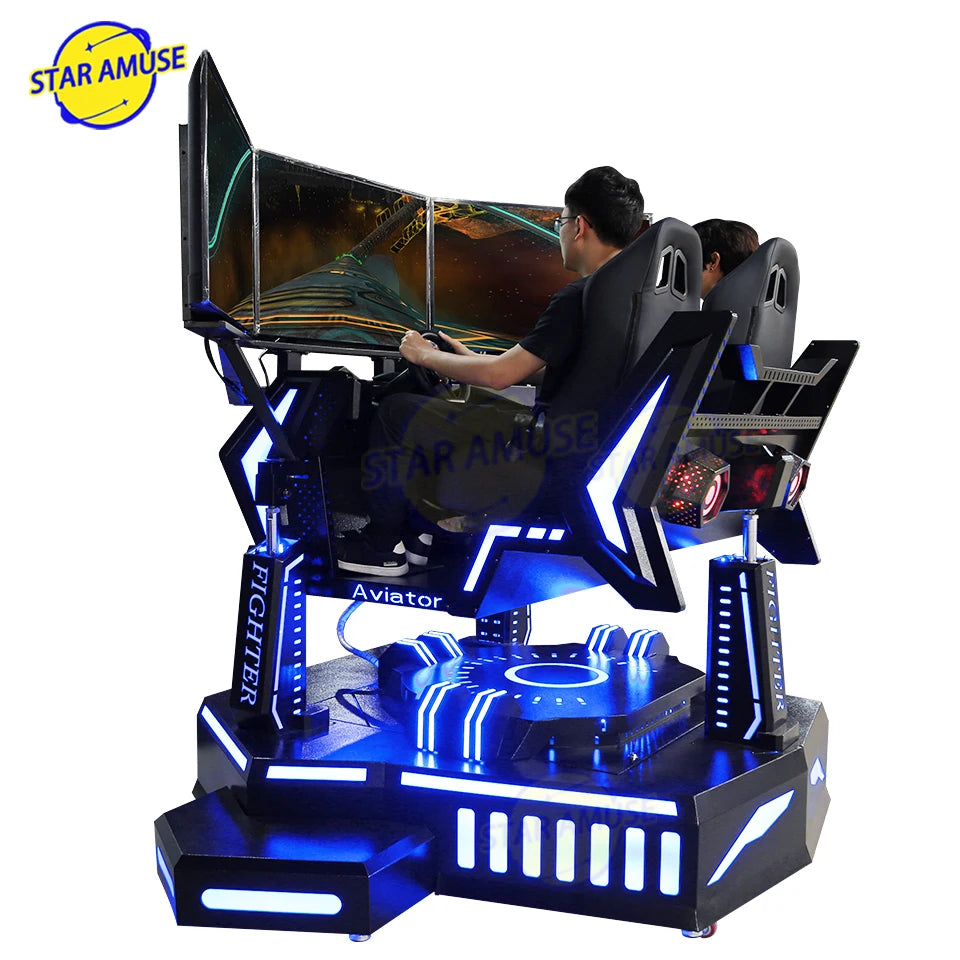 Machine de course VR intérieure à 3 écrans, simulateur 2 places 3 DOF avec volant en métal, simulateur de conduite de jeu de voiture de course à trois axes