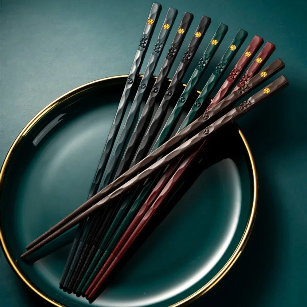 Reusable Chinese Chopsticks, 5 Pairs, Non-slip Alloy Food Sushi Sticks, Dishwasher Safe, Food Grade Bamboo-shaped Chopsticks