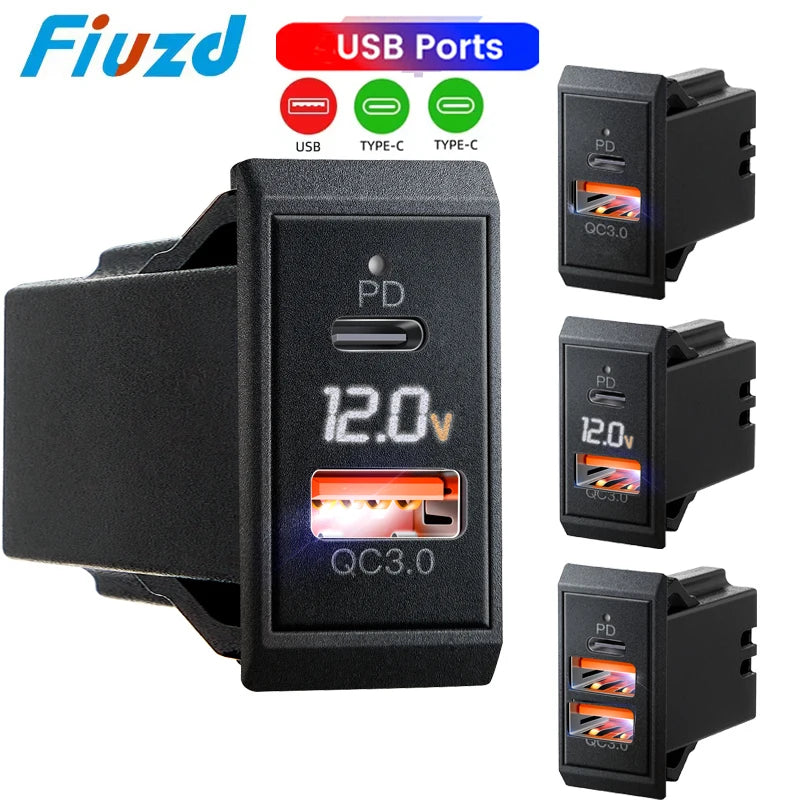 Fast Charge LED Voltage Display for Truck 12V/24V Motorcycle RV Boat Marine QC PD 3.0 Car Charger Auto Cell Phone Charger
