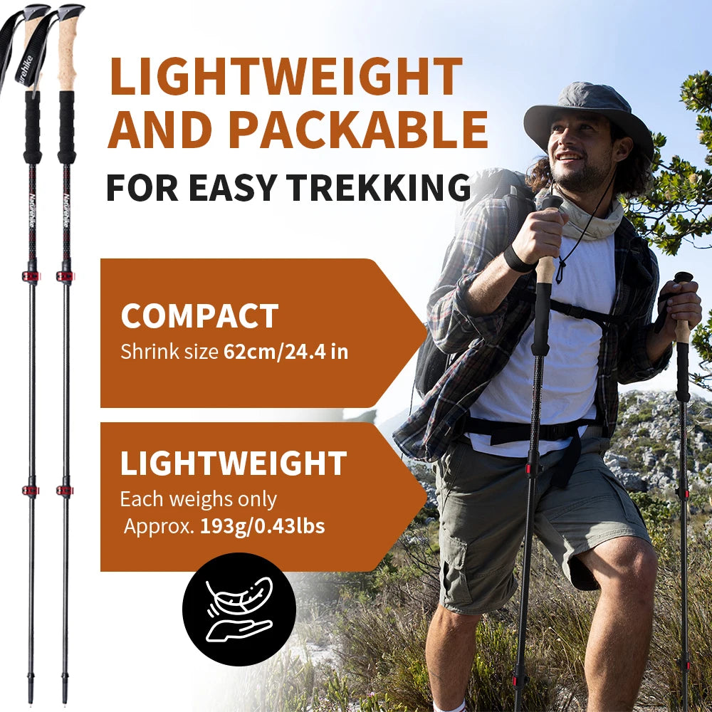 Naturehike baton de randonnée 2 pièces baton telescopique Fibre de carbone baton de marche randonnée léger accessoir randonnee Bâton d'escalade canne telescopique baton marche nordique carbone canne pliable randonnée