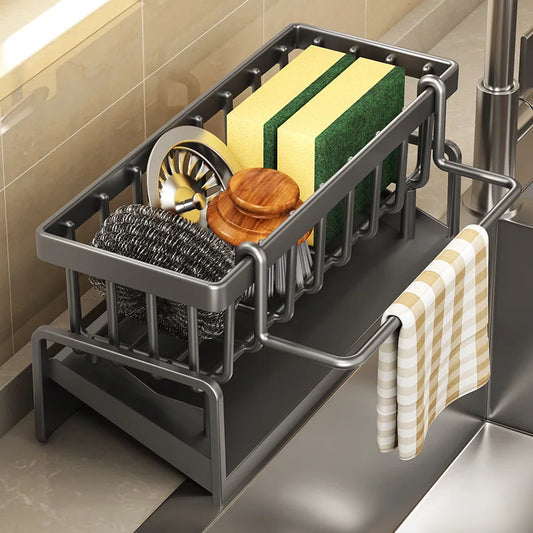 Estante de almacenamiento de especias de cocina con escurridor, organizador de fregadero de instalación, estante montado en el grifo para accesorios de cocina del hogar