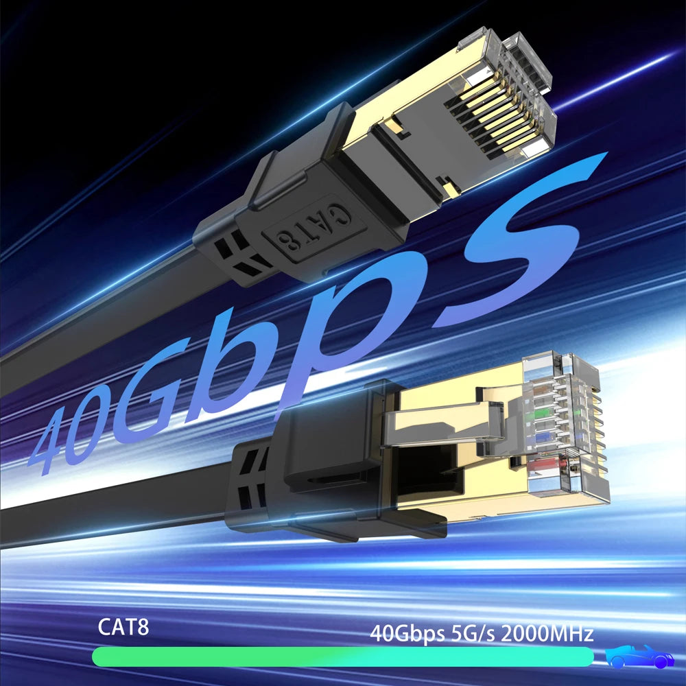 CAT 8 Ethernet Cable 40Gbps 2000MHz CAT8 RJ45 Flat Network Lan Patch Cord 10m 15m 20m 30m 50ft 100ft for Router Modem PS 5/4
