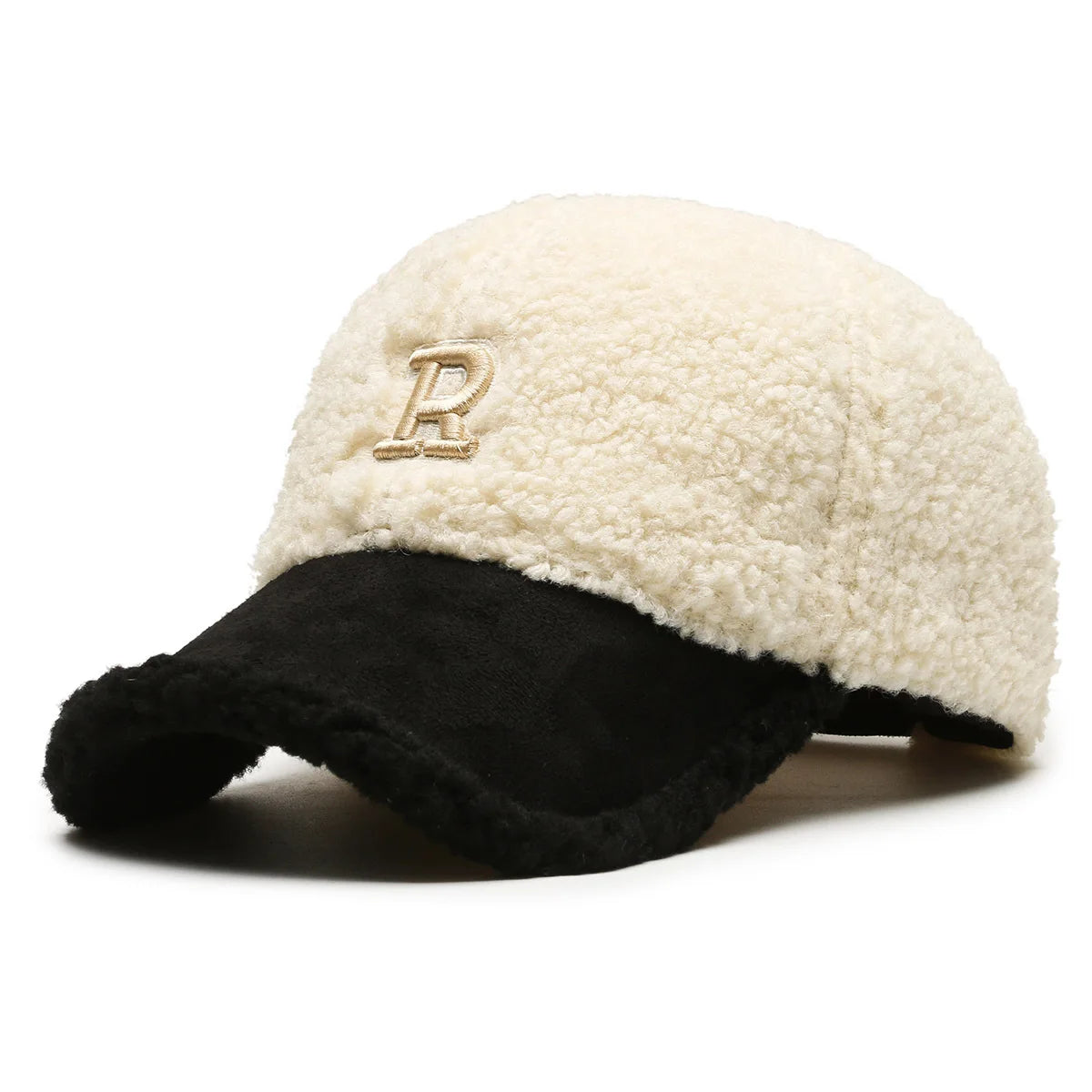 Trendy White and Brown Winter Baseball Caps for Men, Lambswool Luxury Hats for Women, Outdoor Windproof Golf Hat, Men's Cap