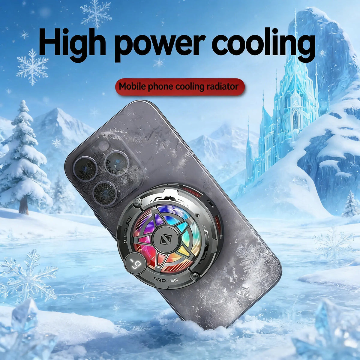 Refroidisseur de téléphone universel pour le jeu, ventilateur de refroidissement semi-conducteur magnétique avec écran numérique et lumières RVB