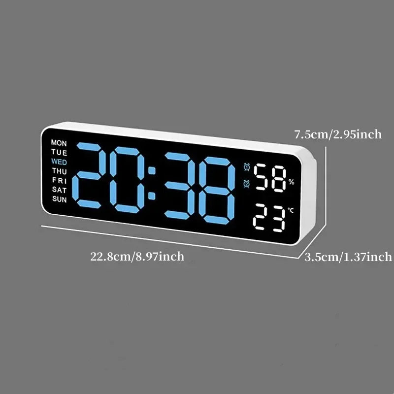 Grande horloge murale numérique de 9 pouces, alimentée par USB, température et humidité, variateur automatique, horloge de Table DST, réveil électronique LED 12/24H