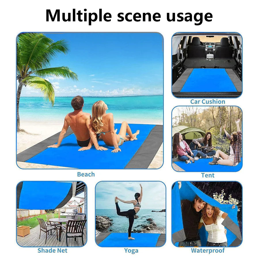 Couverture de plage anti-sable 200x210cm, imperméable, portable, légère, pour pique-nique, camping, voyage, randonnée, sport