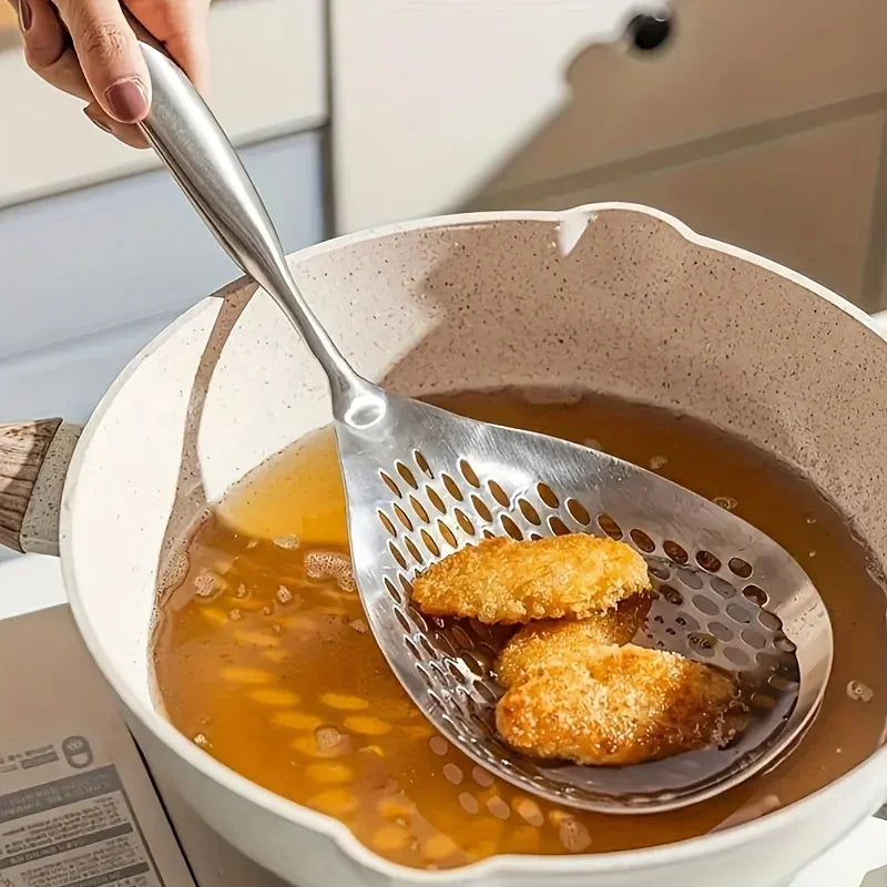 Cuchara colador de acero inoxidable duradera, cuchara colador de alimentos resistente para freír y cocinar, utensilios de cocina 1 pieza