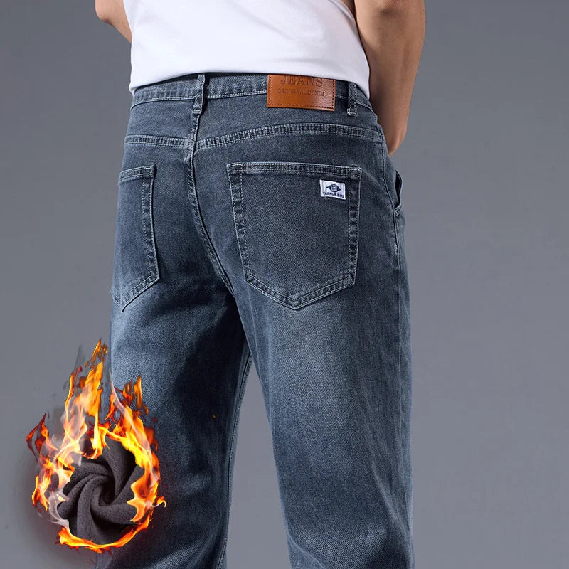 Jean d'hiver chaud doublé polaire pour homme, épais, extensible, décontracté, pantalon léger pour le bureau et l'un usage quotidien