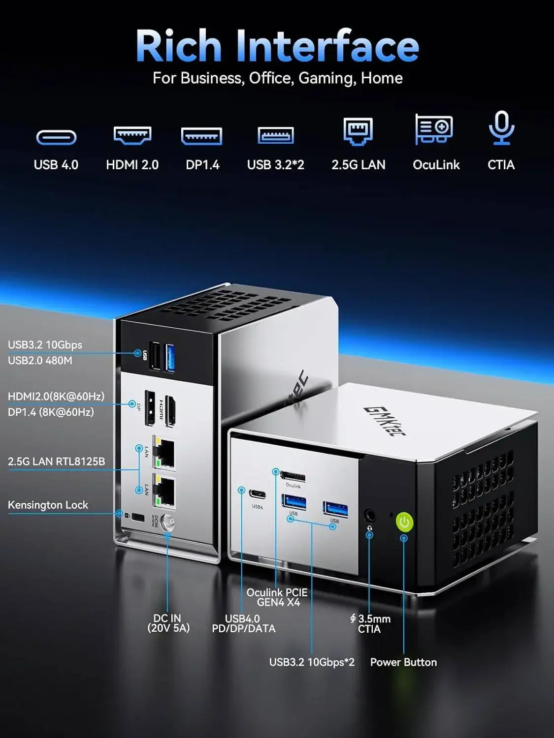 Mini PC GMKtec M8 AMD Ryzen 5Pro 6650H Nucbox Windows 11 LPDDR5 16 Go 500 Go/1 To GPU Radeon 660M Oculink Wifi 6E BT5.2