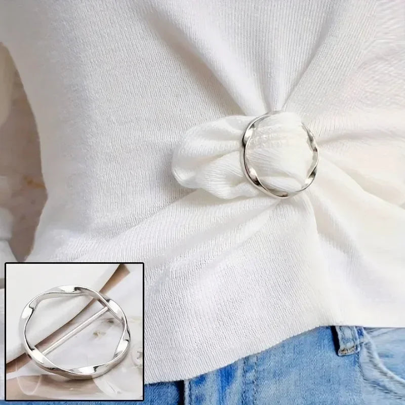 5 Pcs Fashion Round Metal Circle Clip Buckle Shawl T-Shirt Tie Clip Brooch Waist Buckle Versatile Clothing Ring Wrap Holder
