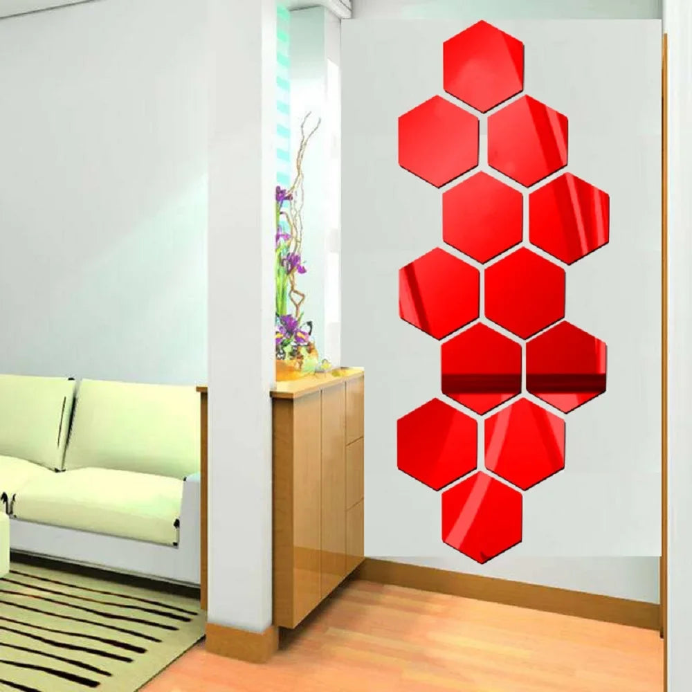 Autocollants muraux en miroir hexagonaux 6/12 pièces, autocollants en miroir acrylique 3D DIY, autocollants adhésifs amovibles, décoration de salon, salle de bain, maison