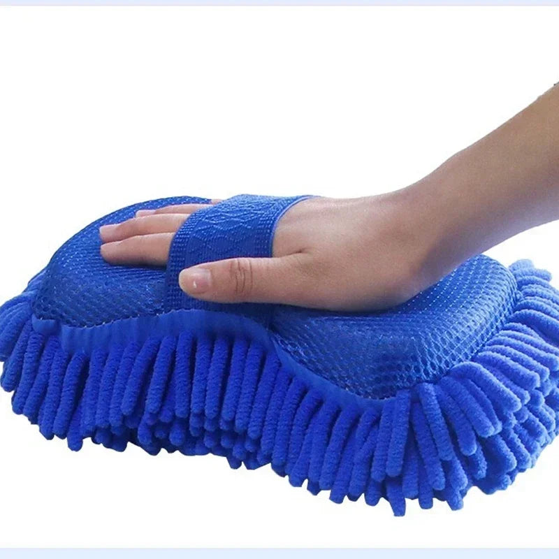 Éponge de lavage de voiture en chenille en microcarence bleue, tampon de brosse de lavage d'entretien, outil de livres, serviette de lavage automatique, gants, accessoires de style, 2 pièces