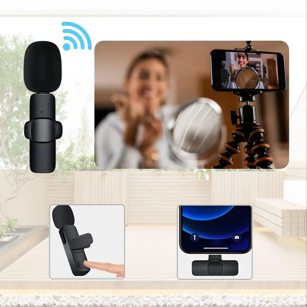 Mini micrófono de solapa portátil para transmisión en vivo, grabación, entrevista, mini micrófono inalámbrico con clip para grabación de video
