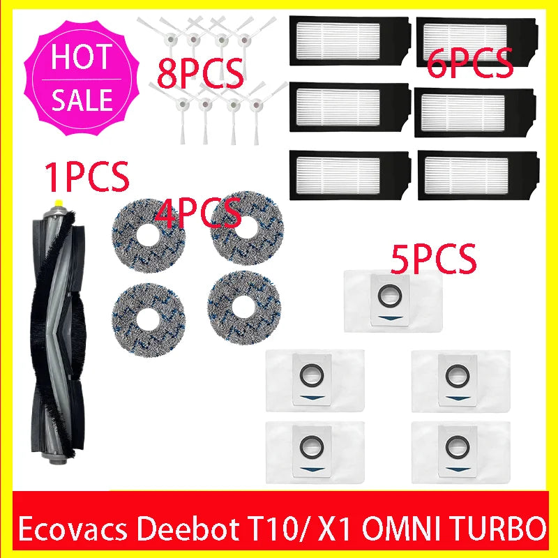 Ecovacs Deebot X1 OMNI / T10 OMNI Robot Vacuum Cleaner Spare Parts, Rubber/Side Brush, Cover, Hepa Filter, Mop Cloth, Dust Bag