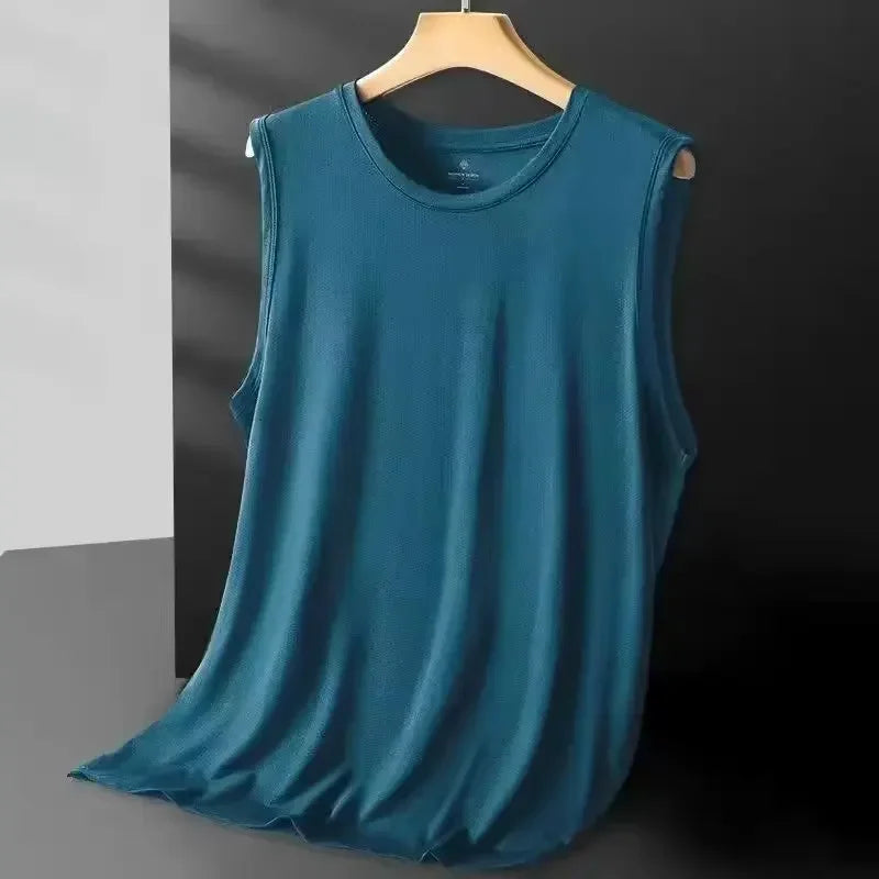 Chaleco de punto de seda helada para hombre, ropa deportiva ligera de verano, camiseta sin mangas, top sin mangas informal, ropa de calle de moda