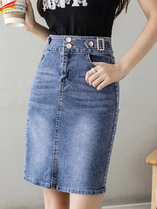 Jupe Jean Grande Taille Femme 2025 — Taille Haute Fente Noir Bleu Coréen