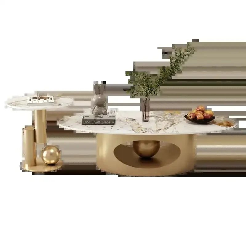 Modern coffee tables marble effect Deluxe Nordic oval white metal side table Premium Low Lounge Tables home furniture