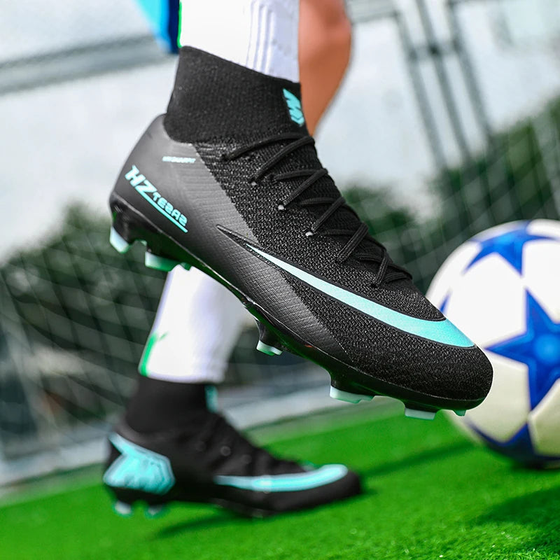 wrfskm Chaussures de Football FG Homme Cuir Verni Montantes Imperméables — Professionnel, Terrain Dur EU 31–48