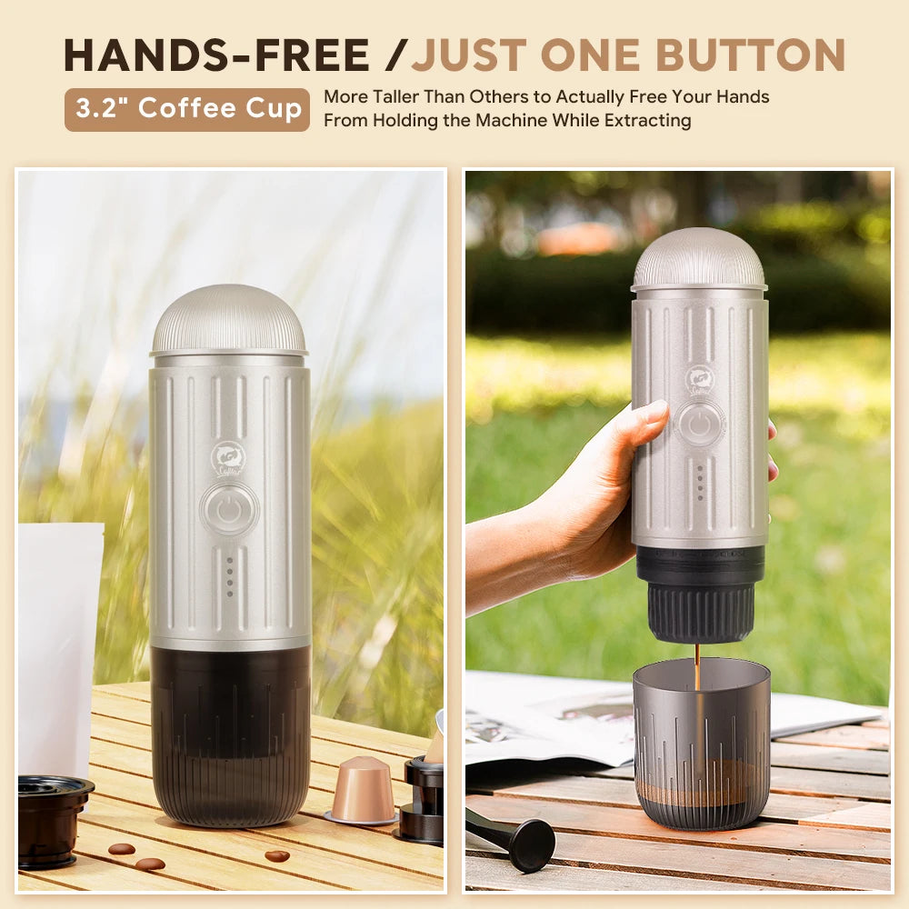 Máquina de café espresso portátil, eléctrica, 19 bares, calentamiento automático, apta para cápsulas Nespresso, café molido