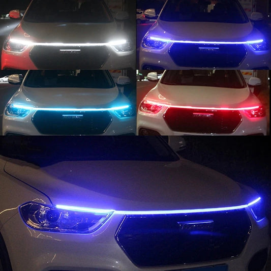 LED Daytime Running Lights for Car Hood, Scanning Start, Decorative Lights, Automatic Engine Hood Guide DRL, Decorative Ambient Lamp, 12V, 150cm