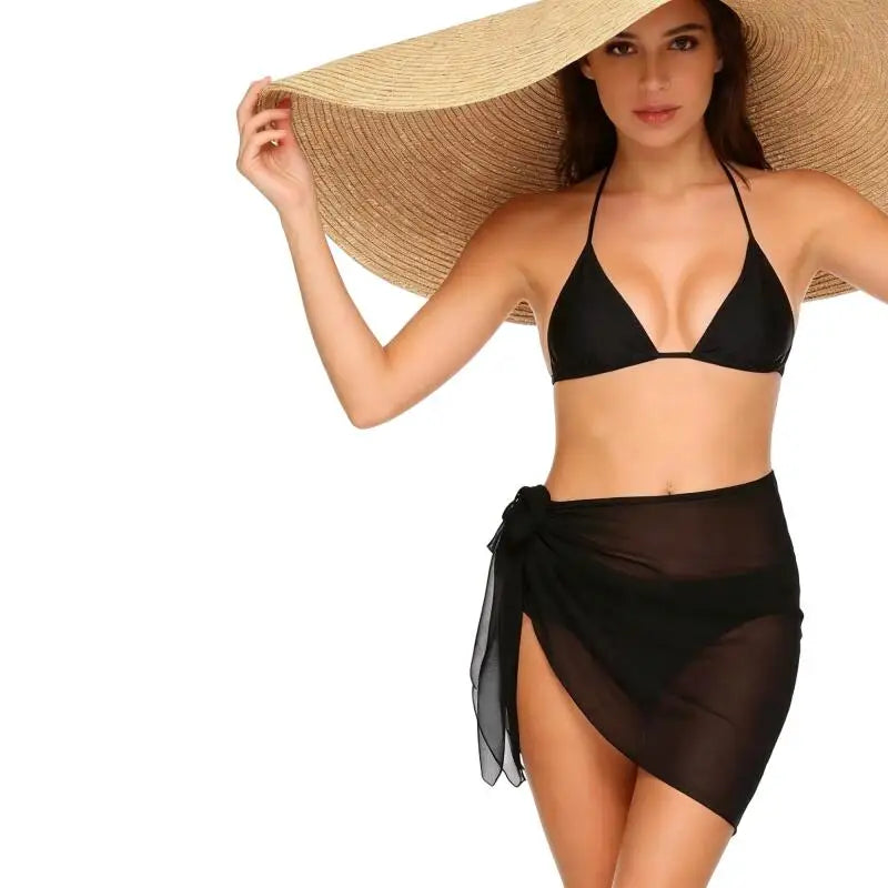 Paréo court en mousseline pour femme, cache-maillot de bain, enveloppe de plage, jupe courte transparente, écharpe en mousseline, couvre-maillot de bain