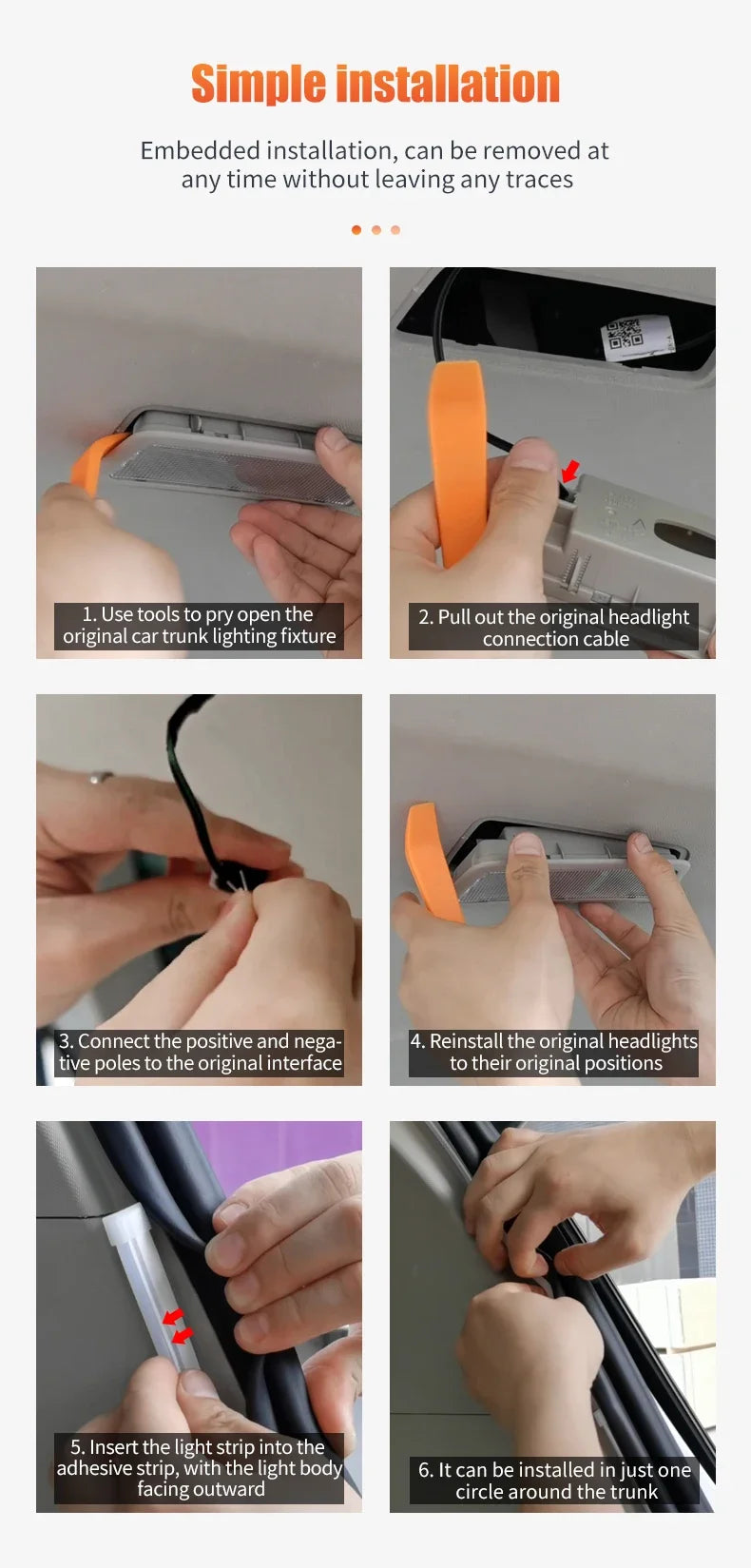 Éclairage de coffre de voiture haute luminosité, lumière ambiante, décoration intérieure, câblage LED, détection automatique gratuite, bande lumineuse pour hayon