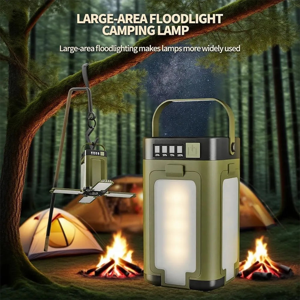 Lanterne de camping pliable multifonctionnelle à 4 feuilles, rechargeable par énergie solaire, grande capacité, lumière d'urgence portable pour l'extérieur