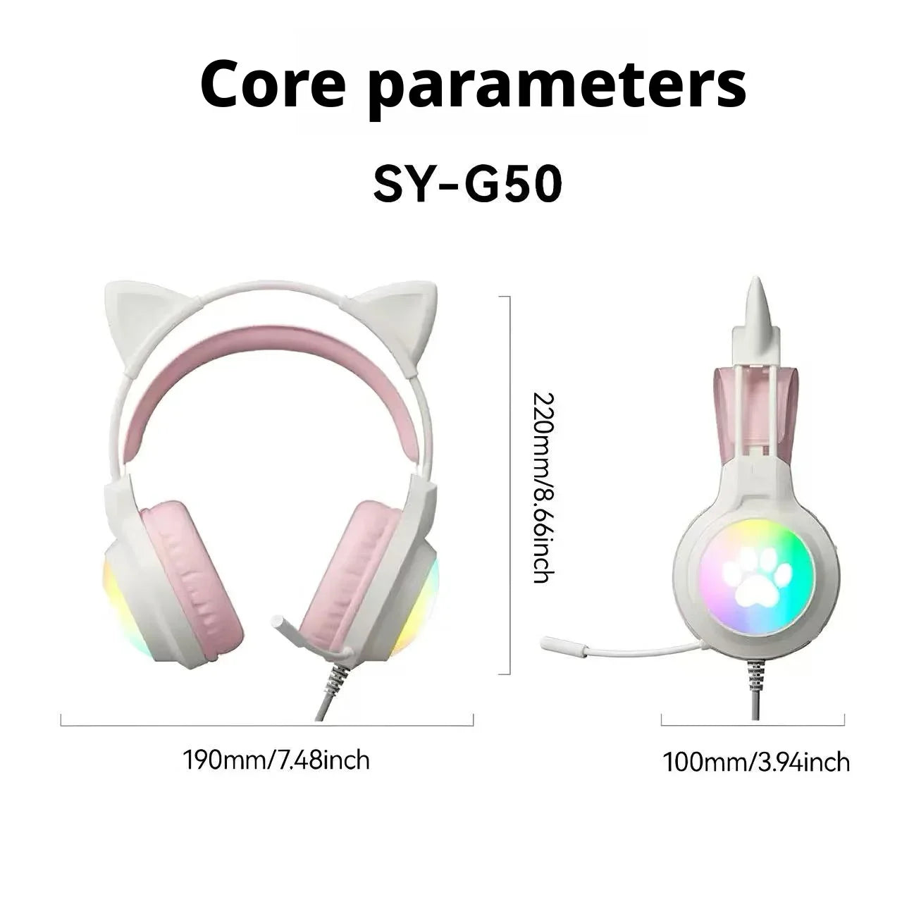 Casque gaming oreilles de chat filaire — suppression du bruit, éclairage LED, son surround FPS, avec micro