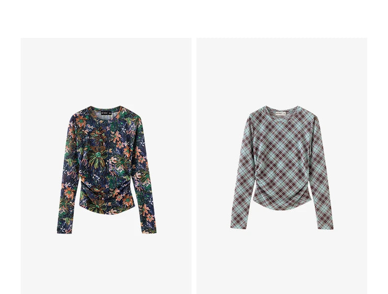 T-shirt femme en maille imprimé 2026 — printemps, taille découpée, Y2K, hauts courts