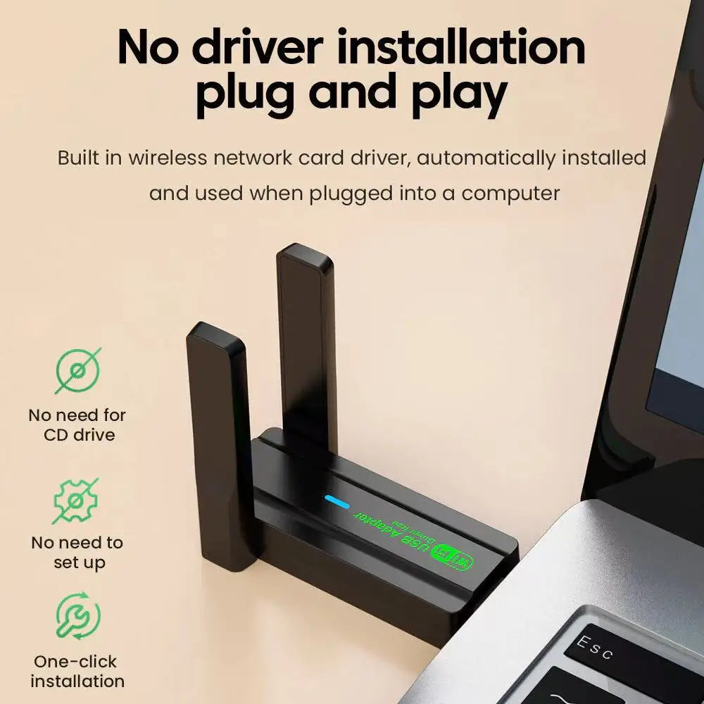 Carte réseau sans fil WiFi 5 1300M double bande 2.4G&5GHz USB 3.0 adaptateur WiFi haute vitesse sans pilote pour ordinateur de bureau portable