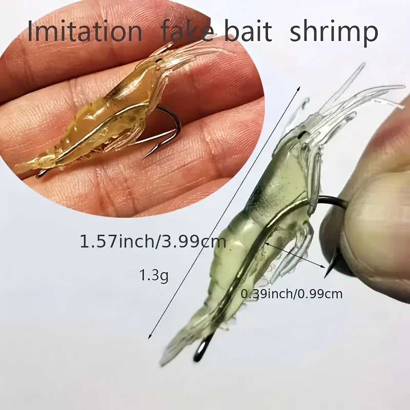5/10/20 pièces Goture crevette leurres doux crevette leurres de pêche pour eau douce eau salée lumineux crevette appât ensemble avec crochet pointu perle