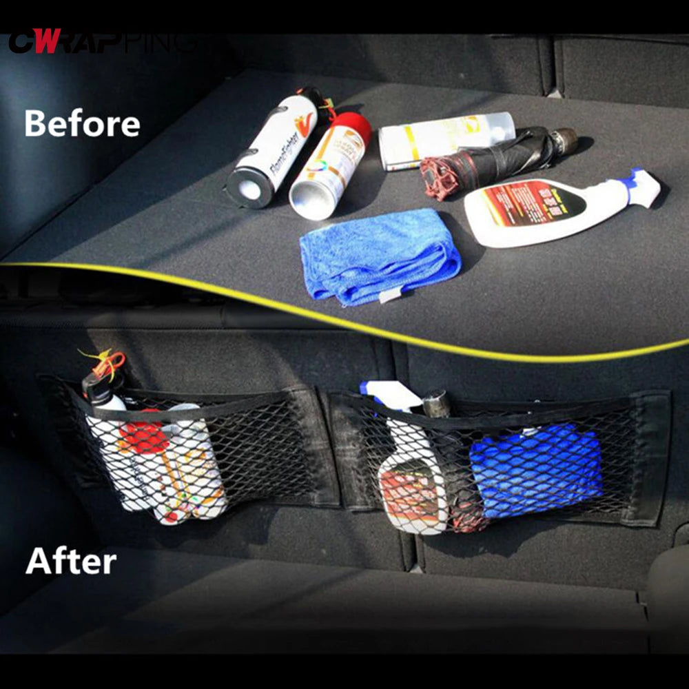 Bolsa de almacenamiento para maletero de coche, red de nailon, organizador de maletero trasero de coche, red elástica para equipaje, bolsillo, suministros para vehículos