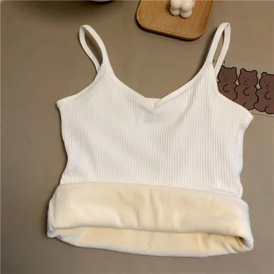 Mujer invierno ropa interior cálida color sólido térmica casual lencería sexy elasticidad mujer delgada terciopelo camiseta sin mangas